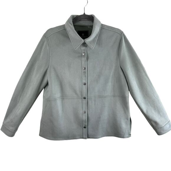 Bagatelle Collection Mint Green Collared Long Sleeve Snap Up Faux Suede Top M - Picture 1 of 7